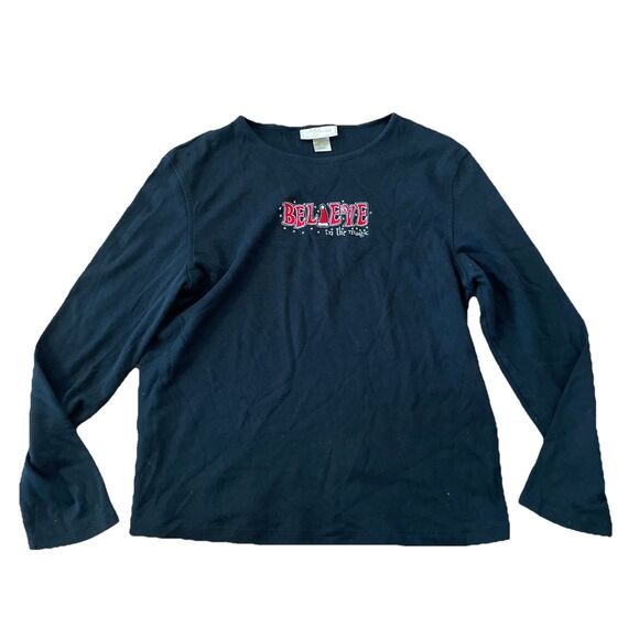 M&C Sportswear “Believe In The Magic” Christmas Long Sleeve Shirt Size XL Black - Picture 1 of 8